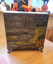 Hand Painted Chest "Cloudy Afternoon Stroll" by UnknowArtist - Oil Paint On Wood