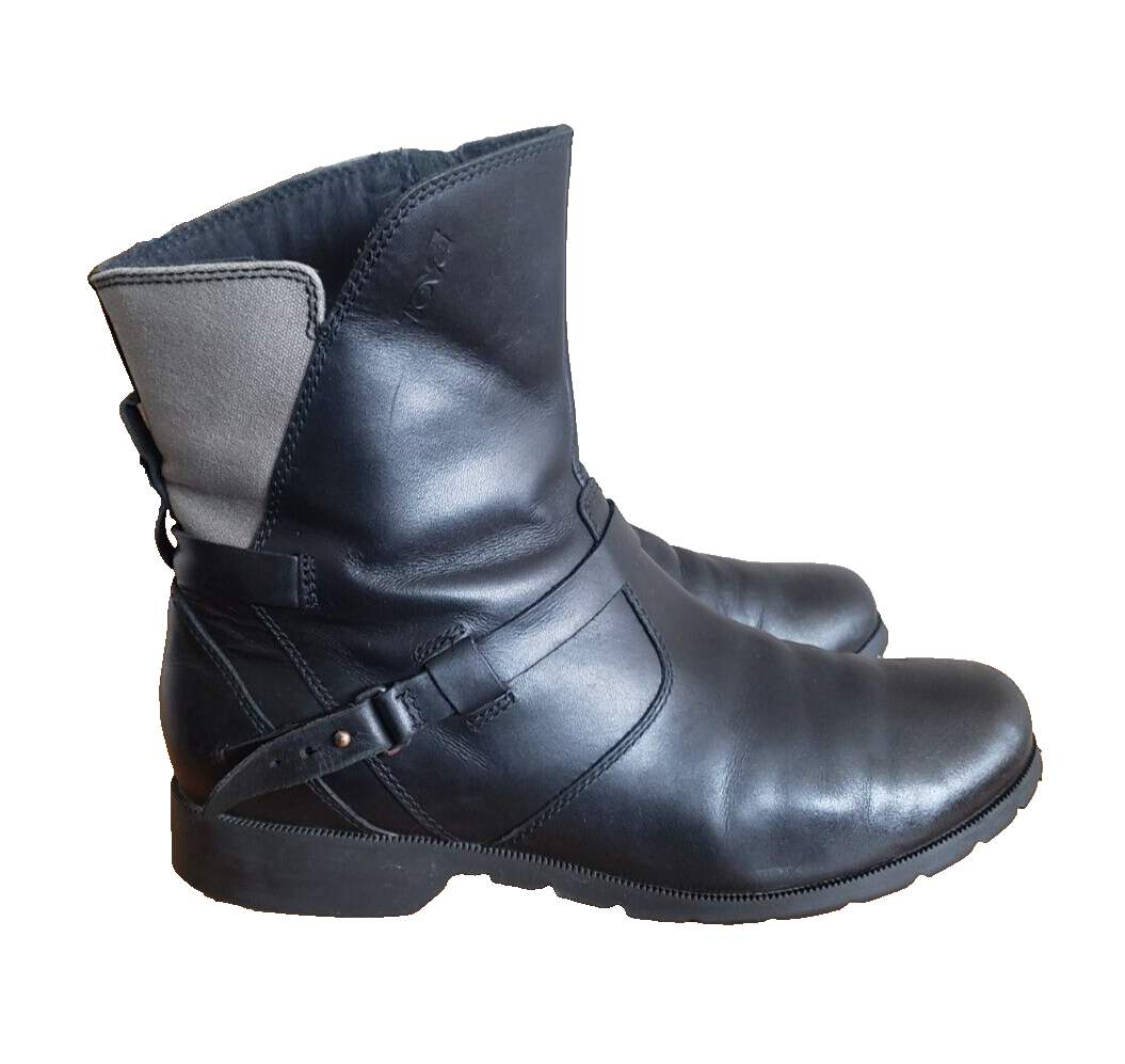 Teva De La Vina Low Black Waterproof Leather Ankle Moto Boots Women's Size 11