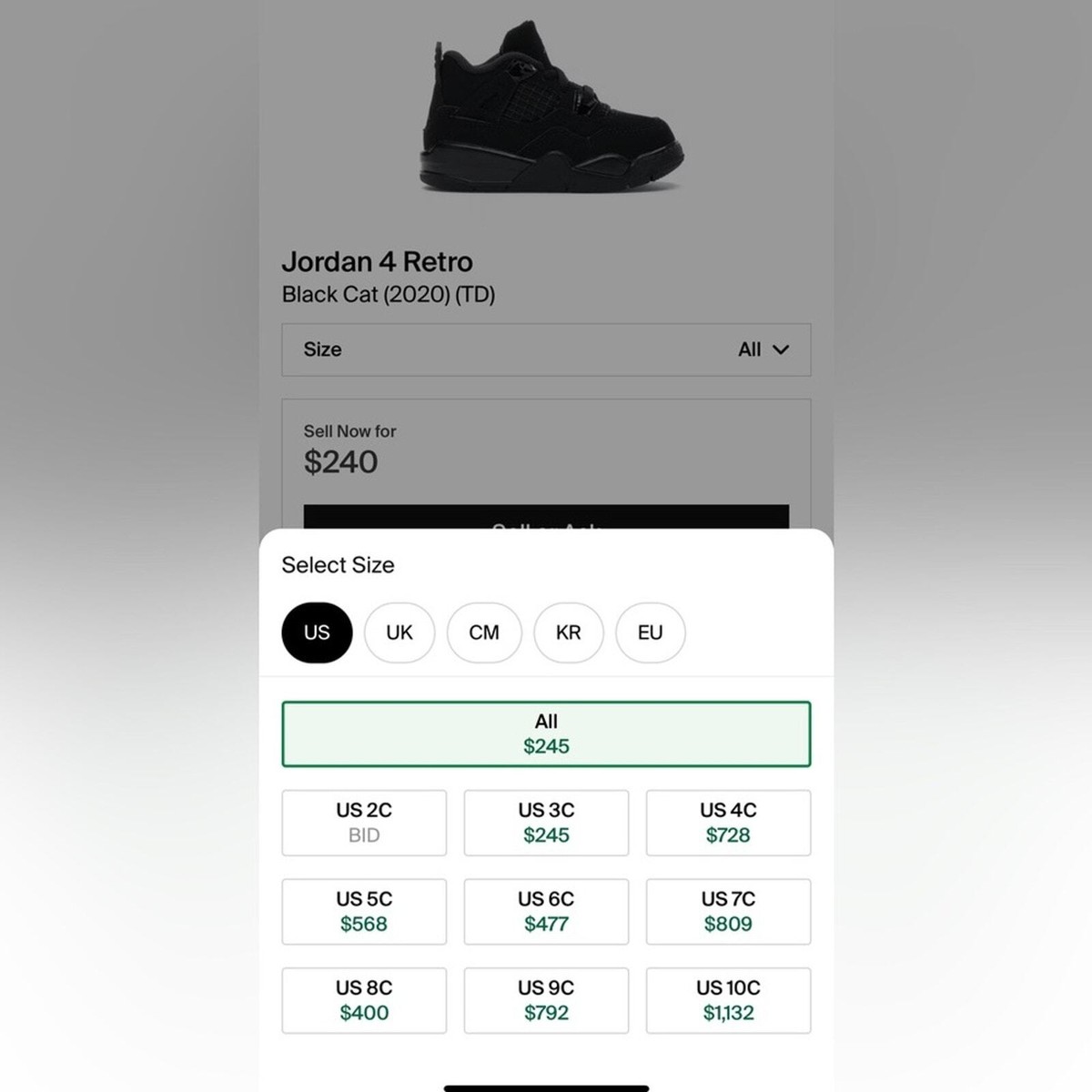 Nike Air Jordan Retro ‘Black Cat’ Toddler Sneakers BQ7670-010- SZ C