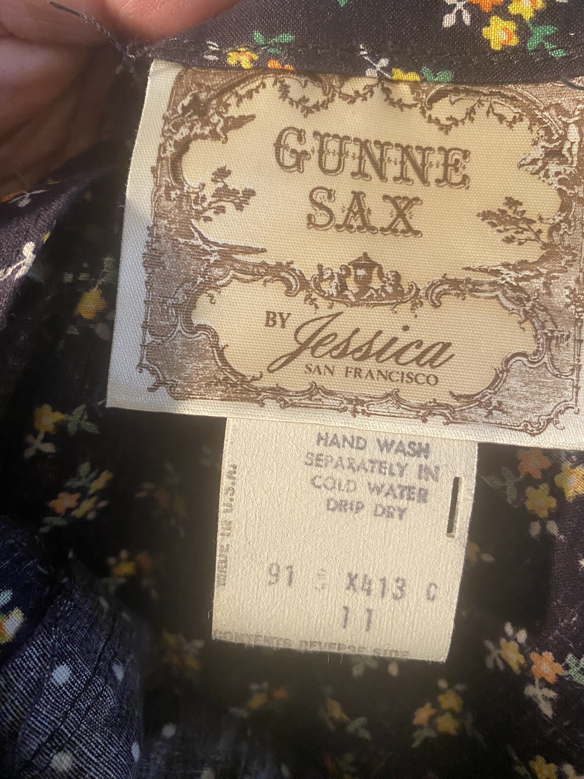 Rare Vintage Gunne Sax Prairie Boho Floral Print Blue Tie Dress Sz 11 Excellent image 9