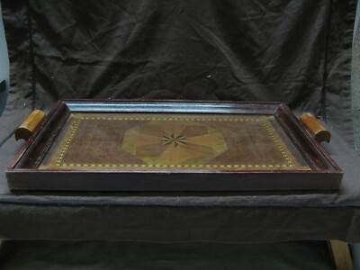 Desserte servante ronde pliante marqueterie bar vintage à roulettes 1950