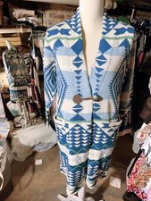 Oliver O Sweater Jacket Dress Blue Geometric Rhombus Pattern Buttons Pockets Nwt
