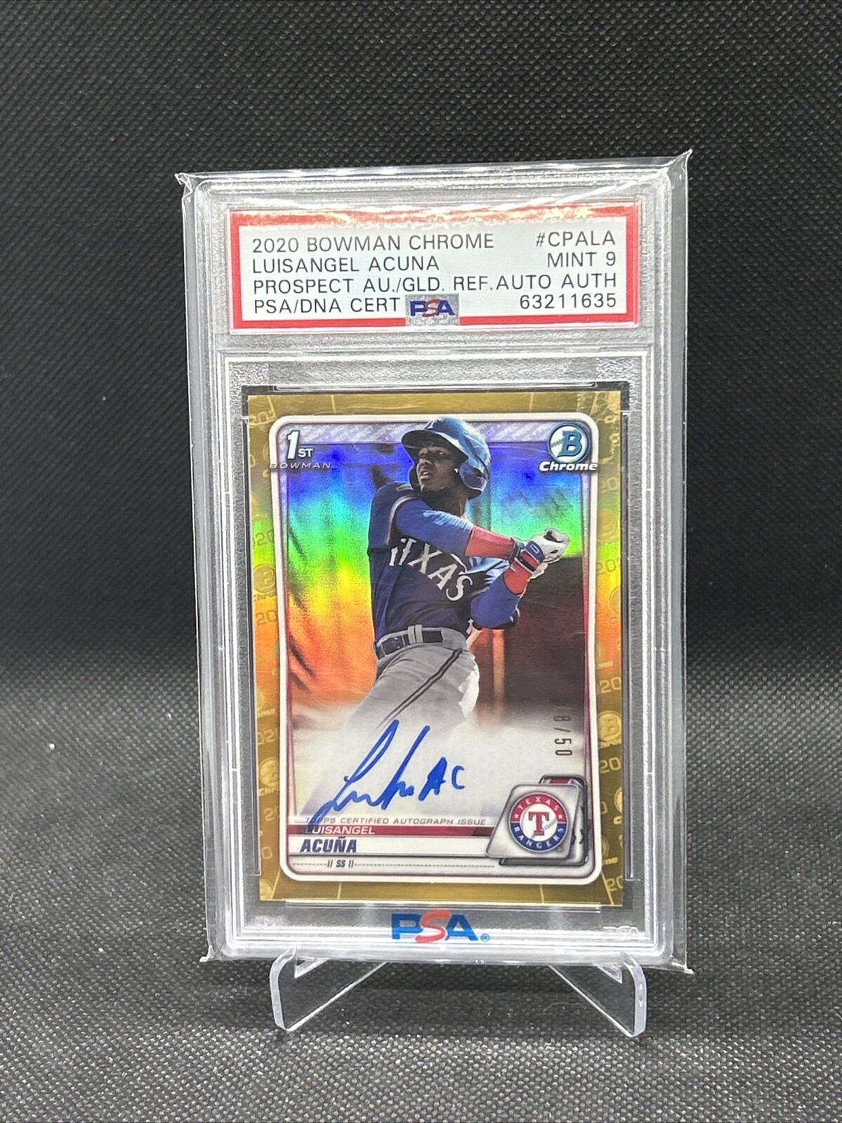 2020 Bowman Chrome Luisangel Acuna 1st Gold Refractor /50 AUTO PSA 9 NY Mets RC