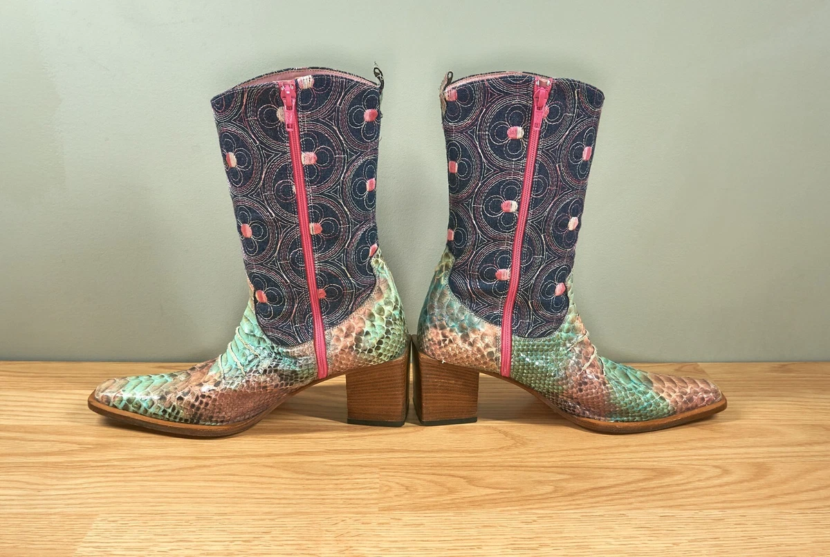 Arnold Churgin Snakeskin Mid Calf Women s Boots Size EUR 37.5 Made in Italy