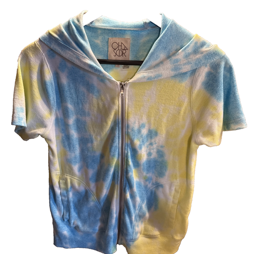 CHASER Full Zipper Short Sleeve Hoodie Tie Dye Size Small Women's NWOT