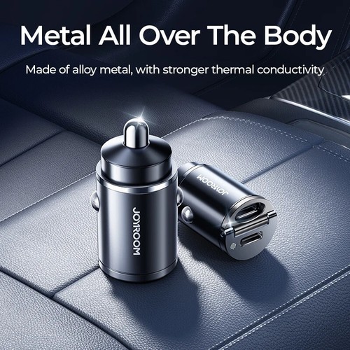 Joyroom 30W Car Charger – Dual USB-C Fast Charge Adapter with Pull Ring - 第 6/8 張圖片