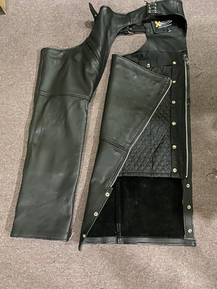 Men's Xelement Black Leather Chaps Size Extra Large; Never Used eBay