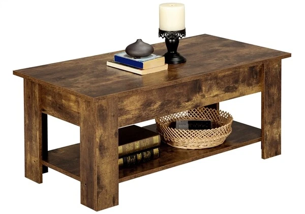 Rustic Wooden Coffee Table with Storage Lift Up Top Coffee Table for Living Room - Image 1 of 4