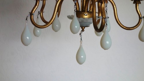 Florentiner Vergoldete Metall Murano Opalin Glastropfen Kronleuchter, Lüster - Bild 5 von 12
