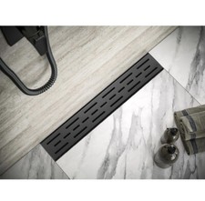 24"x 3.31"Linear Stainless Steel Shower Drain With Slot Pattern, Matte Black QB