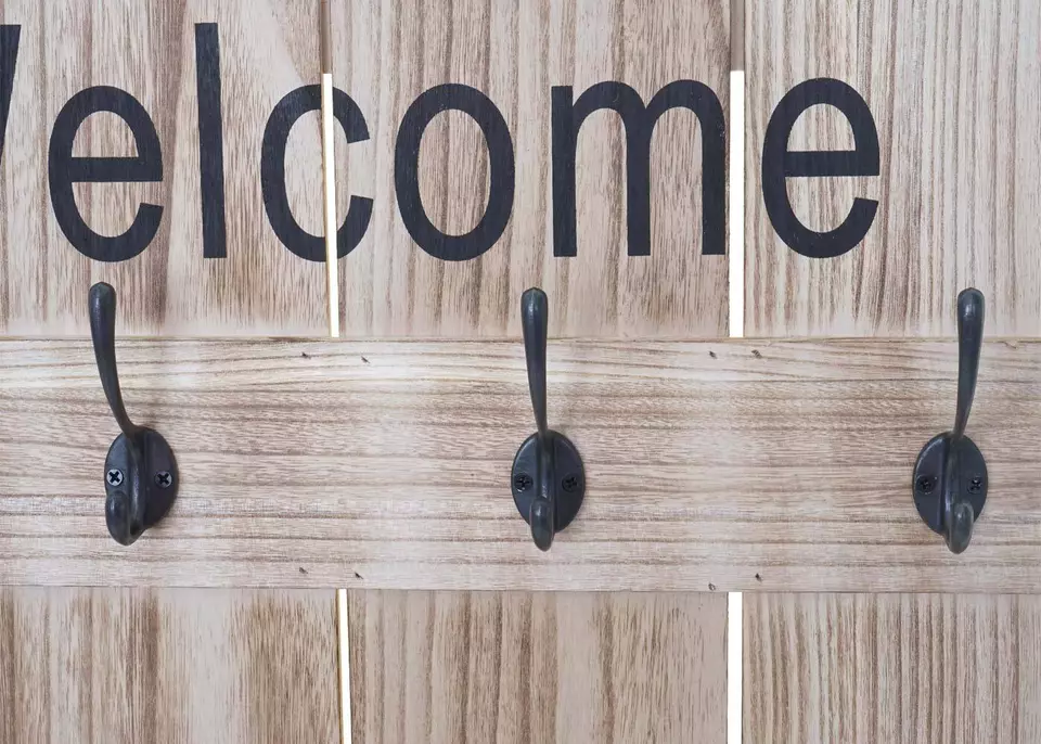 Wandgarderobe HWC-C89 Welcome, Garderobe Garderobenpaneel, Shabby-Look 91x60cm - Bild 4 von 4