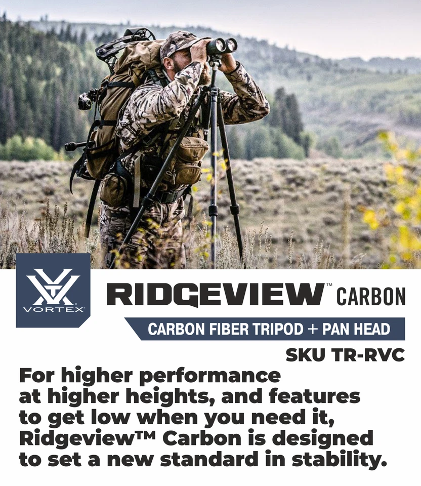 Kit de trípode de carbono Vortex Optics Ridgeview con paquete de sombrero forestal camuflaje gratis Foto 2 de 4