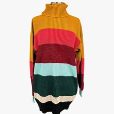 Farm Rio Anthropologie Boldly Stripe Sweater Dress Turtleneck Womens XS Colorful