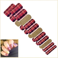 Jaysea Arts Nail Wraps Color Christmas Plaid Red Gold Street Polish Sticker B4G1