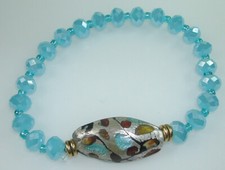 Turquoise Crystal Seed Bead Stretch Bracelet Lampwork Handmade