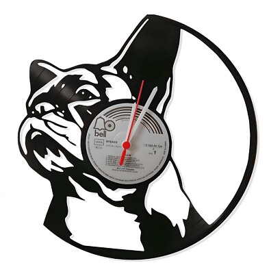 Wanduhr aus Vinyl   Schallplattenuhr Motiv Französischer Bulldogge upcycling