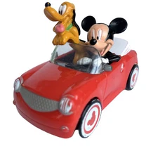 Disney DecoPac Mickey Mouse and Pluto in Rolling Red Car Cake Topper 3.25”