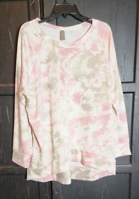 Honeyme Curvy Knit Long Sleeved Top Pink Taupe Tie Dye Look Women's XXL Pre-own
