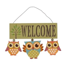 Owl Welcome Sign for Front Door Hanging Decor Wooden Home Wall Decor 6.8x8.8"