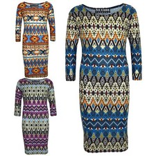 Gilrs Dress Kids Aztec Foil Print Bodycon Fashion Midi Dresses Top Age 7-13 Year