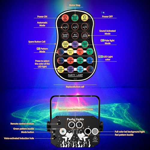 DJ Party Lights Stage Laser Northern Projector RGB Sound Activated Disco Strobe - Picture 5 of 14