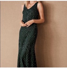BHLDN Anthropologie Blaise Beaded Gown Dress Emerald green  2 Bridesmaid