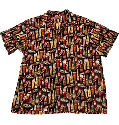 Hawaiian Shirt Men's XL Beer Bottle Print