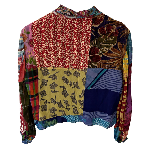 Sacred Threads Top Size Small Button Front Rayon Colorful Artsy Mix Media Print - Picture 7 of 7