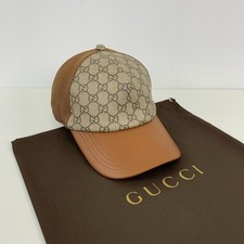 Gucci GG Monogram Canvas & Leather Mesh Back Baseball Cap Beige & Brown Size M