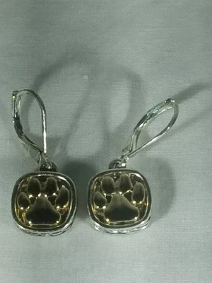 Paw Print Silver/Gold-Toned Squared Leverback Earrings - Image 1 of 4