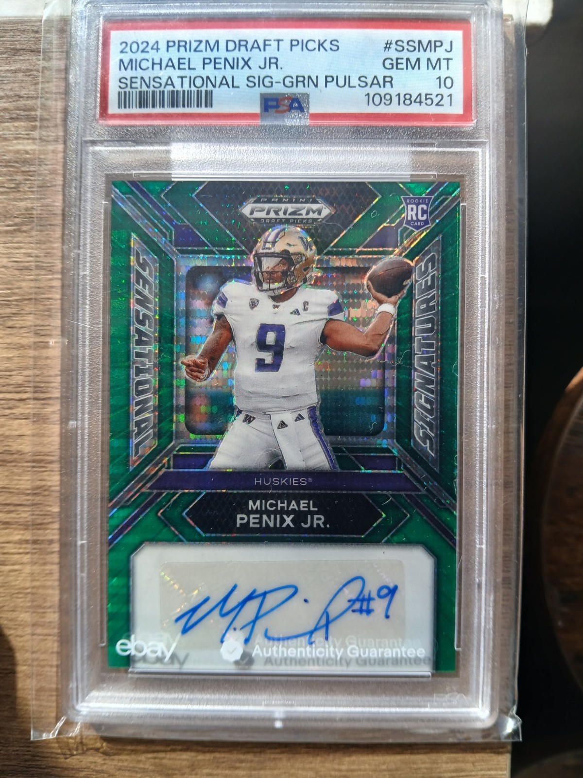 Michael Penix Panini Prizm Draft Picks Sensational Signatures #SSMPJ Green Pulsar