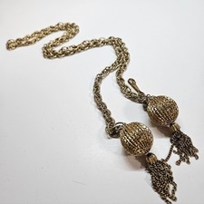 VINTAGE Gold Tone Metal Chain Ball Tassel Detail Adjustable Belt or Necklace 40"