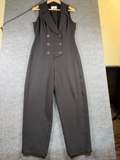 Cache Women Sz 8 Black and Gold Sleeveless Jumpsuit Pantsuit VINTAGE Made in USA