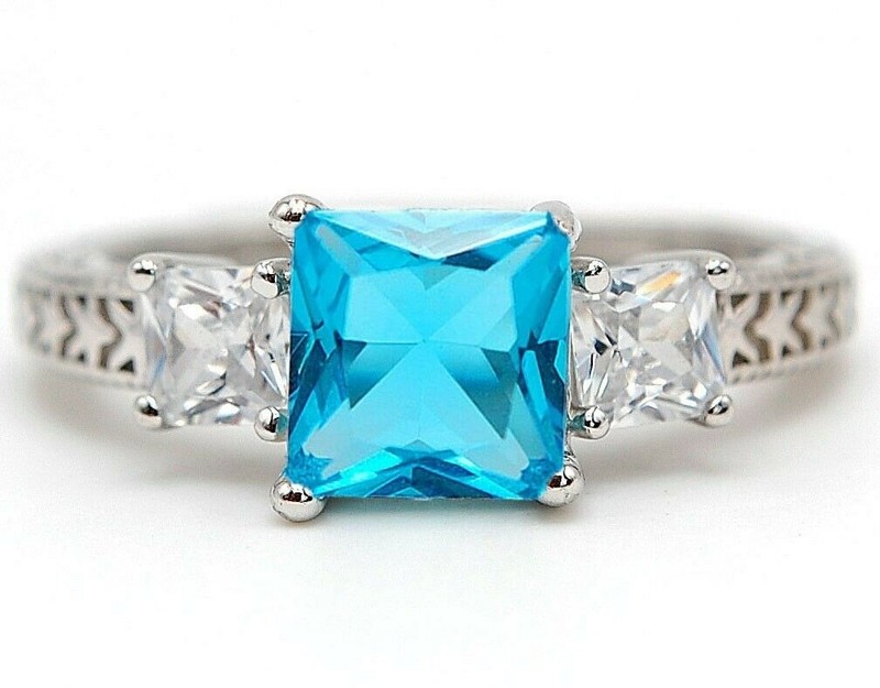 2CT Heat Treated Blue Topaz 925 Solid Genuine Sterling Silver Ring Sz 6 L1-5