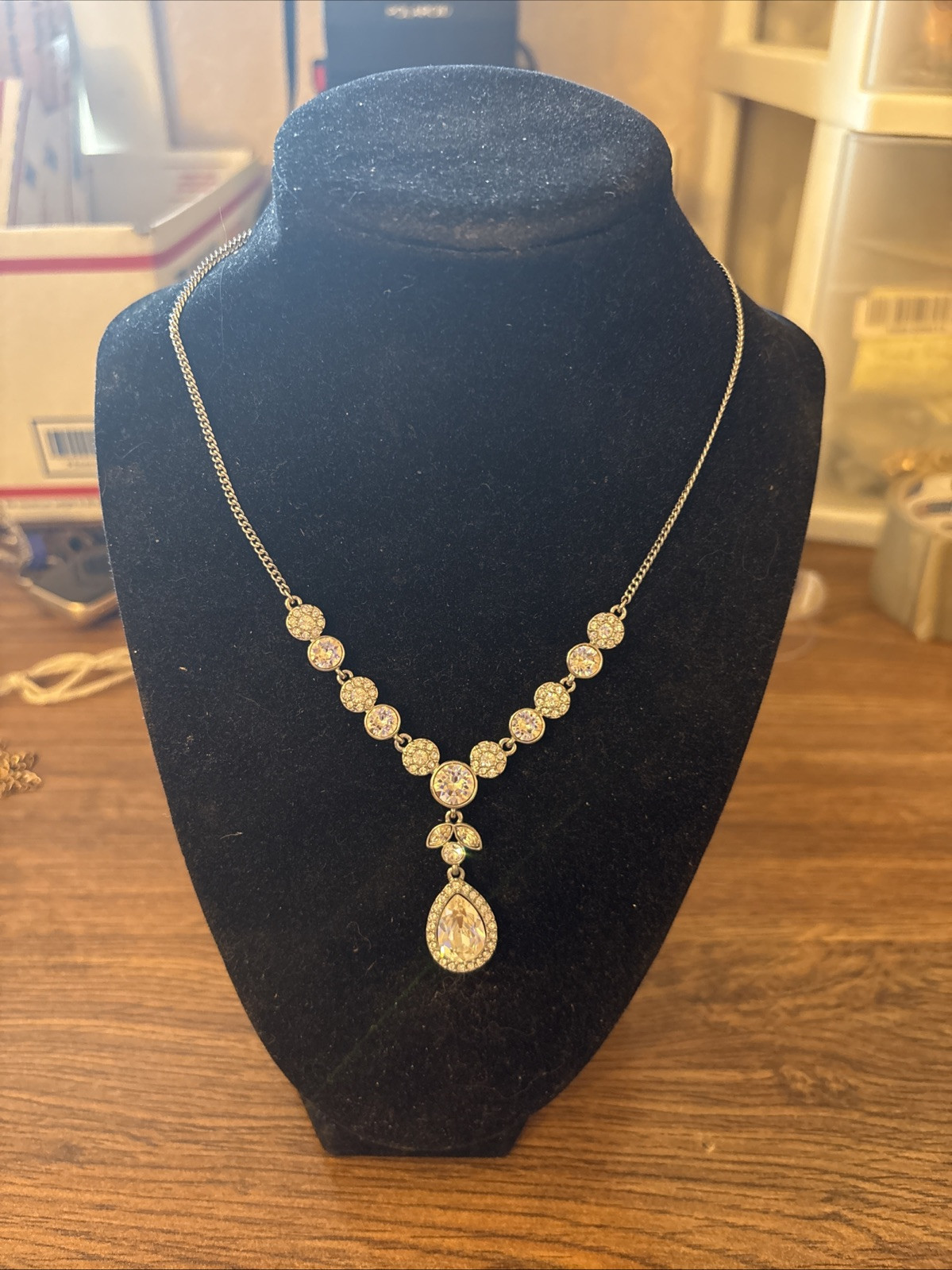 Givenchy Silver Toned Multi Crystal Necklace - image 1