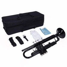 Brass B Flat Trumpet Set for Beginner with Case Mouthpiece Gloves Black Nickel
