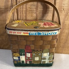 VTG CARO-NAN 60'S MOD BOHO WOVEN WOOD BOX BASKET BAG PURSE PAINTED TOWN