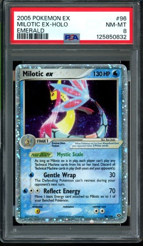 SWIRL Milotic EX Pokemon 2005 Holo EX Emerald English 96/106 PSA 8