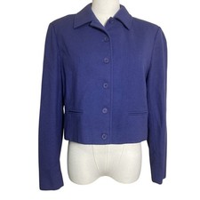Vintage Pendleton Blazer Womens Size 12 Blue Cropped Wool Jacket Buttons
