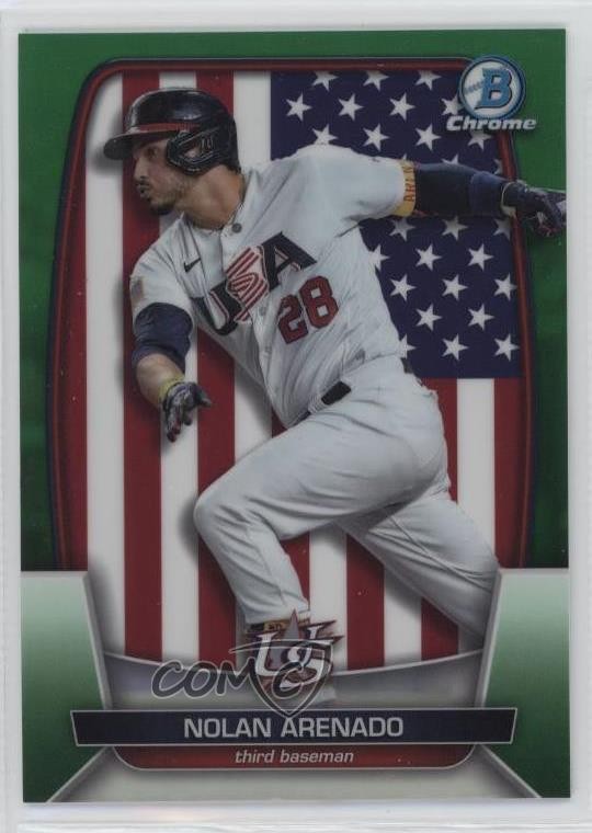 2023 Bowman Chrome WBC Flag Variations Green Refractor 95/99 Nolan Arenado c7z