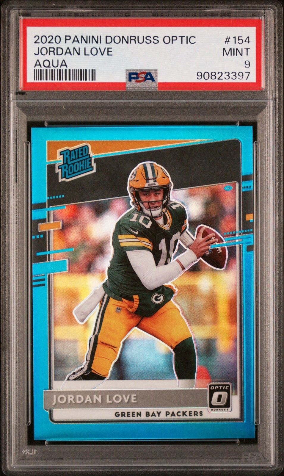 2020 Panini Donruss Optic - Rated Rookies Jordan Love #154 Aqua Prizm /299 PSA 9