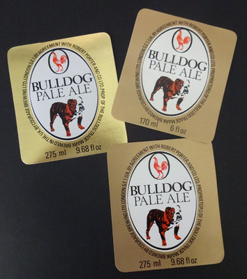 Courage Brewing Ltd London 3 Different Bulldog Pale Ale labels 1970/80's