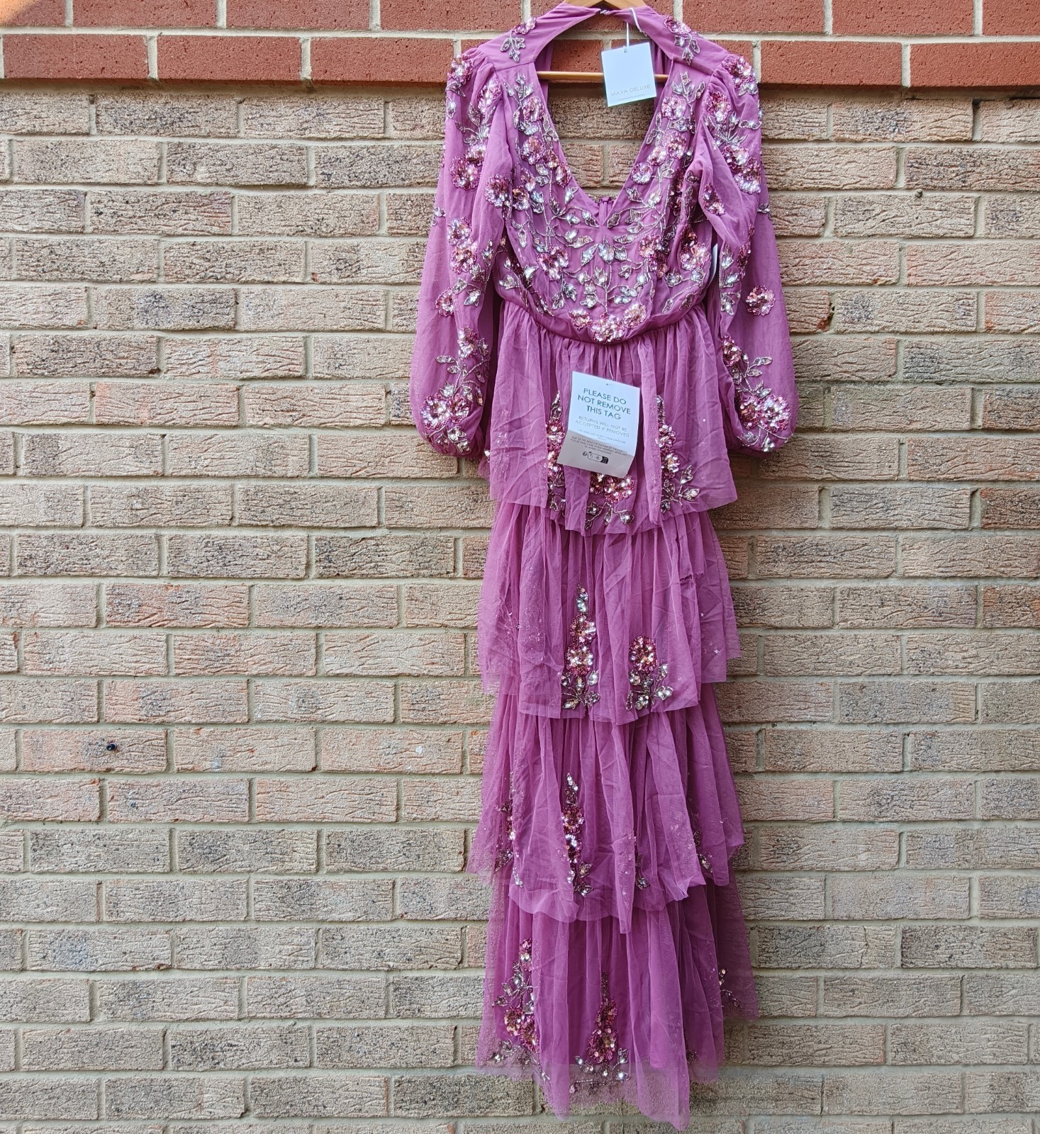 Maya Deluxe Maxi Dress UK14 A-Line Tiered Skirt Tulle Keyhole Back Embellished