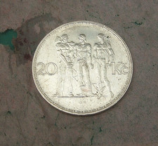 Czechoslovakia Ceskoslovenska. 1933 Silver (.700) 20  Korun.  Good  VF   KM# 17