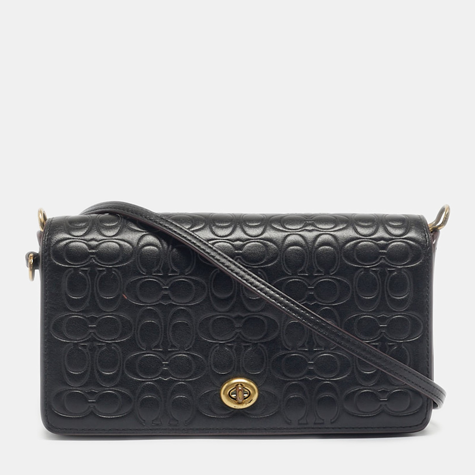 Coach Black Signature Embossed Leather Dinky Crossbody Bag  