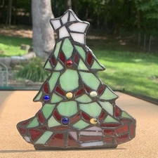 Stained Glass Christmas Tree Votive Candle Holder Vintage Tiffany Style