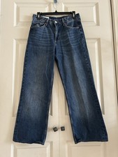 Zara Women's High Rise Wide Leg 5 Pocket Design Blue Jeans   Size 6