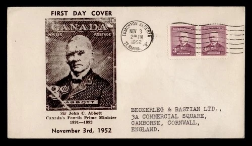 DR WHO 1952 CANADA FDC PRIME MINISTER ABBOTT PAIR M75587