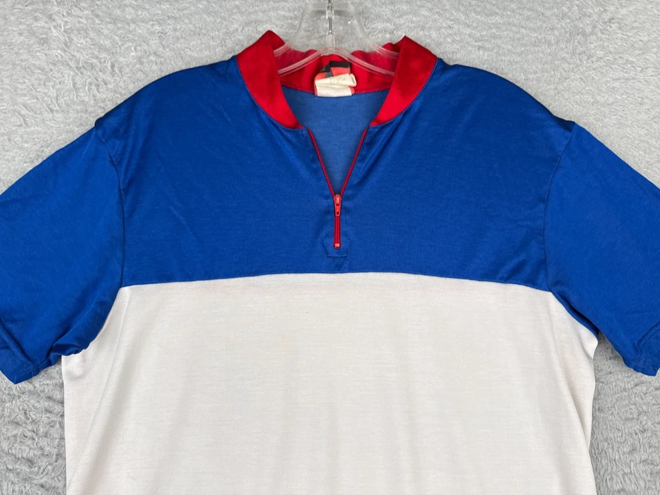 Camiseta deportiva Pace vintage para ciclismo adulto grande roja blanca azul bolsillo hecha en Estados Unidos Foto 4 de 4