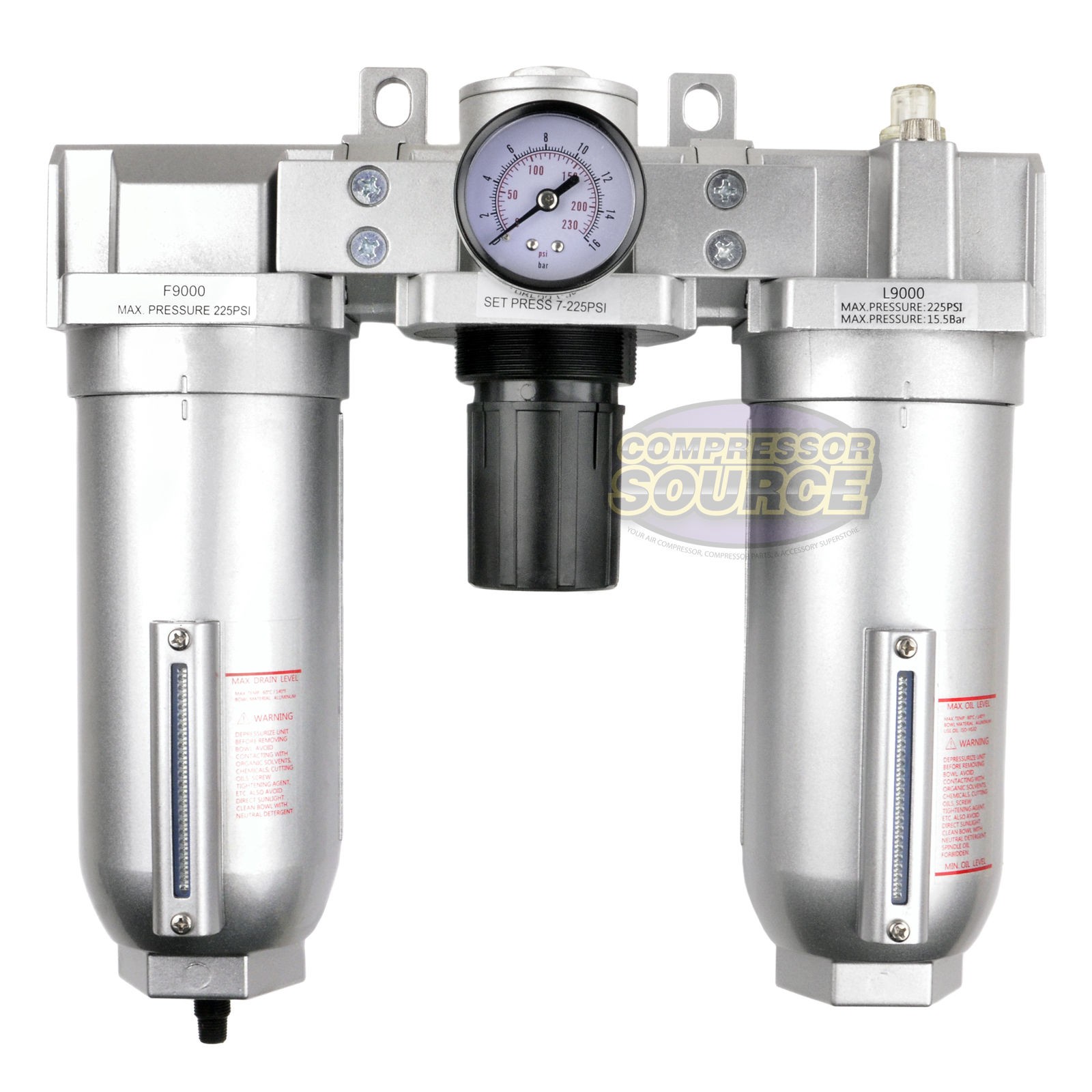 Frl Compressed Air Filter Regulator Oiler Lubricator W/ Auto Drain